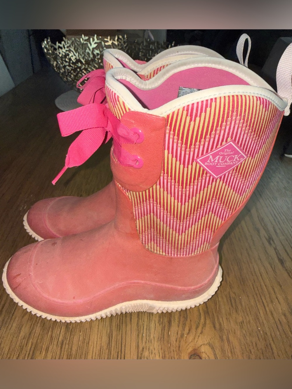 Muck Boot Company Kids' Pink Chevron Waterproof Rain Boots